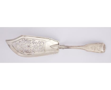 A Victorian Silver Fiddle, Thread and Shell Pattern Fish Slice, by Elizabeth Eaton, London 1846, with pierced blade and monog