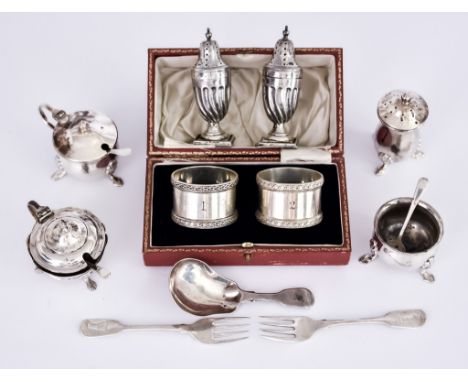 A Pair of George V Silver Napkin Rings, and Mixed Silver, the rings by Docker &amp; Burn Ltd, Birmingham 1926, numbered 1, 2,