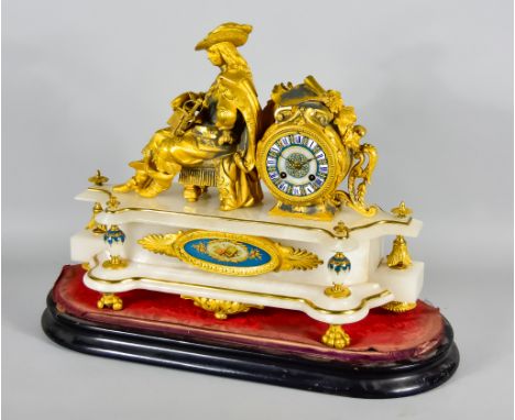 A 19th Century French Gilt Metal Cased Mantel Clock,&nbsp;No.2163, the 3ins diameter dial with white and blue enamel cartouch
