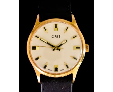 A Gentleman's Manual Wind Wristwatch, by Oris, plated case, 34mm diameter, silver dial with black and gold baton numerals, on