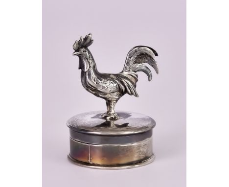 An Early 20th Century Circular Box and Cover with Cockerel Finial, the finial with import marks for Arthur Graf, London 1906,
