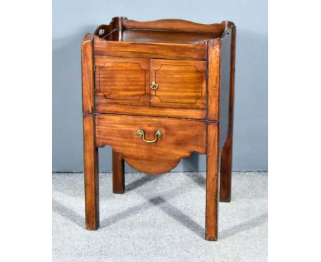 A George III Mahogany Tray Top Night Commode,&nbsp;with handle cut-outs to tray top, enclosed by pair of doors inlaid with st