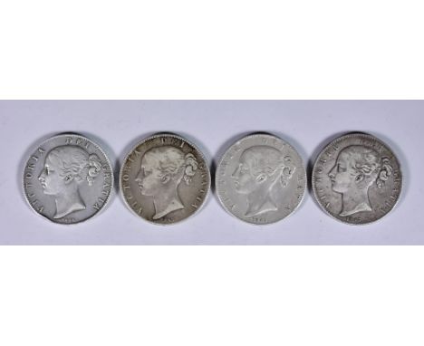 Four Victoria Crowns Ranging From 1844 - 1847, including - One 1844, star stops on edge type, 28.1g, fine/very fine, two 1845