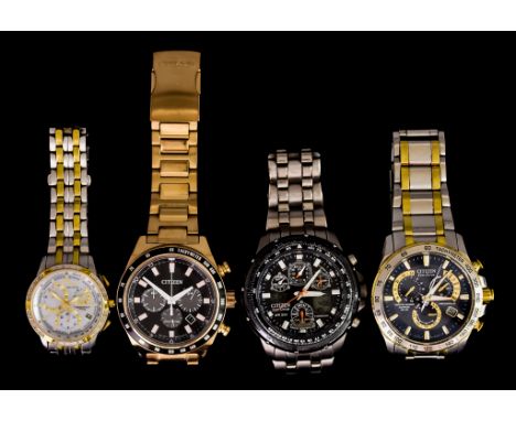 Four Eco-Drive Wristwatches, by Citizen, comprising - a gentleman's "Radio Controlled" Model WR200 chronograph, a gentleman's