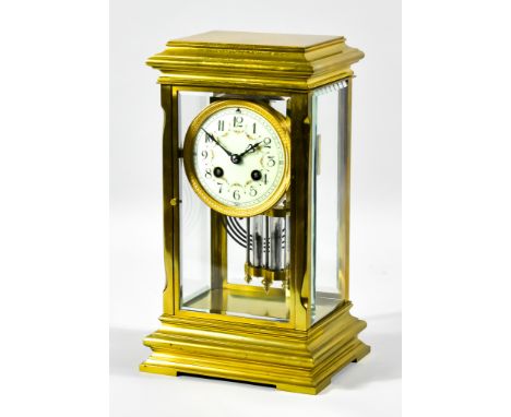 A Late 19th / Early 20th Century French Brass "Four Glass" Mantel Clock, by P. Japys et Cie, No. 2072, the 3.5ins diameter cr