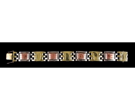 A 14ct Three Coloured Gold Bracelet, 190mm overall, gross weight 31.4gThe bracelet presents in good overall condition showing