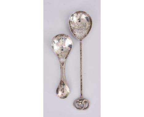  An Elizabeth II Scottish Silver Caddy Spoon and One Other Spoon each of Arts & Crafts Design, the caddy spoon by Graham Leis