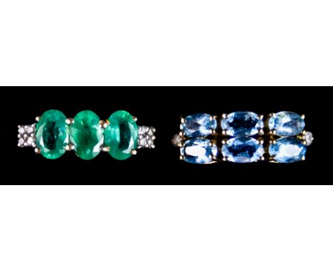 Two Gem Set Rings, comprising - one 14ct gold three stone emerald and diamond, set with Siberian emeralds, approximately 1.4c