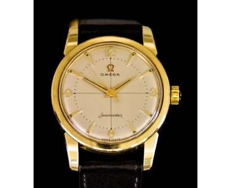A Gentleman's Automatic Wristwatch, by Omega, Model Seamaster Cal 420, plated case, 34mm diameter,&nbsp;silver dial with gold