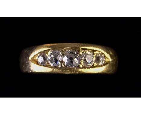 An 18ct Gold Five Stone Diamond Ring, set with five old European cut diamonds, approximately .50ct total, size K, gross weigh