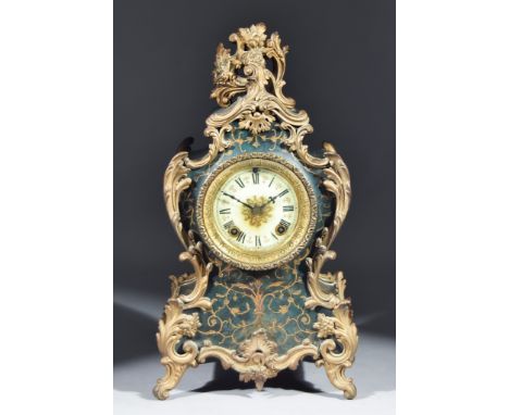 A 19th Century American Simulated Green Tortoiseshell Cased and Gilt Metal Mounted Mantel Clock,&nbsp;by The Ansonia Clock Co