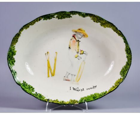 A Royal Doulton Series Ware Cabinet Oval Dish, Early 20th Century, from 'The All Black Team' Cricket series, painted in colou