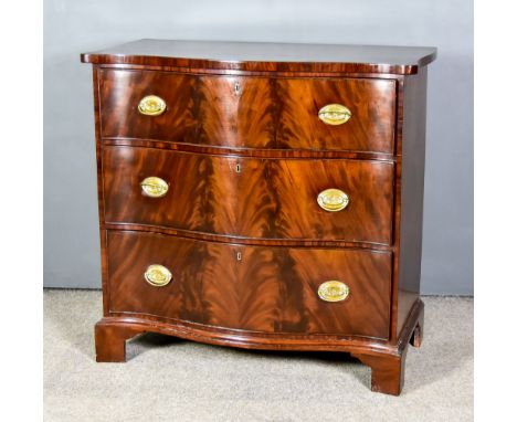 A George III Mahogany Serpentine Fronted Chest,&nbsp;with square edge to top, fitted three long drawers, on bracket feet, 37i