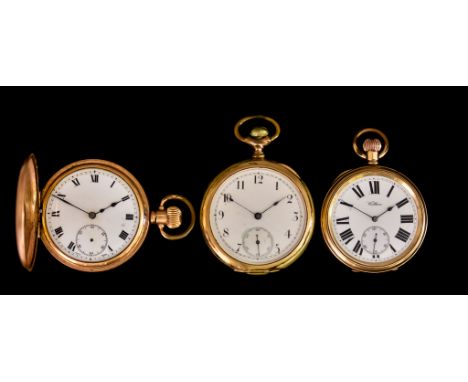 Three Plated Pocket Watches, comprising - a keyless open face, by Waltham, one half hunting cased and one open facedThe seria