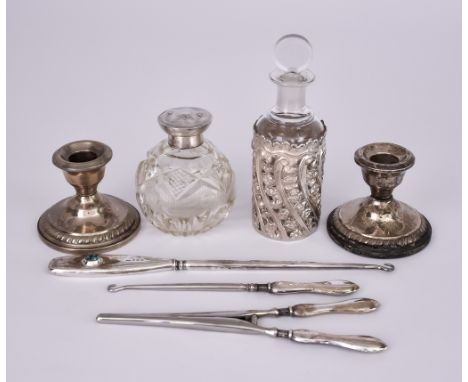 An Edward VII Silver Covered Baccarat Glass Scent Bottle and Mixed Silver, the bottle with mounts by James Deakin &amp; Sons,