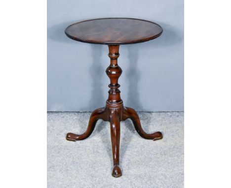 A George III Mahogany Circular Tripod Occasional Table with moulded edge to top, on turned central column and cabriole legs w