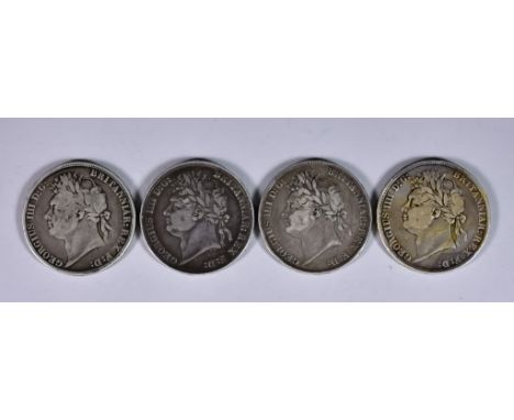 A George IV Crown, 1821, SECUNDO on edge type, 28g, fine, a George IV Crown, 1821, SECUNDO on edge type, 27.6g, fair/fine, a 