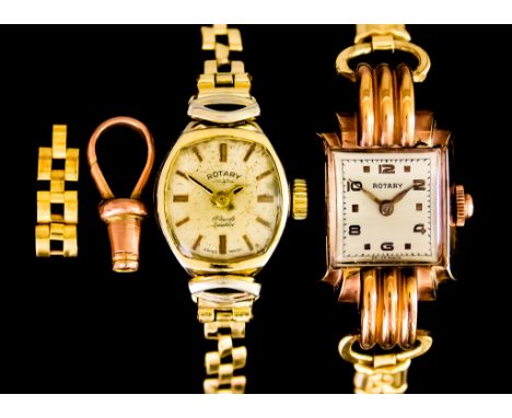 Two Lady's Manual Wind Wristwatches, one 9ct gold with 9ct gold bracelet and spare link, 9ct gold case, 21mm x 23mm,&nbsp;sil