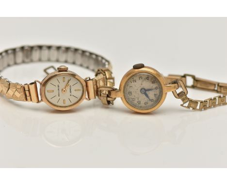 TWO LADYS WRISTWATCHES, the first a 9ct gold 'Accurist 21 jewels' manual wind watch, inside case back hallmarked 9ct London, 