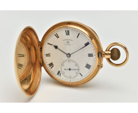 AN EARLY 20TH CENTURY, 18CT GOLD 'ROTHERHAMS' FULL HUNTER POCKET WATCH, manual wind, round white dial signed 'Rotherhams, Lon