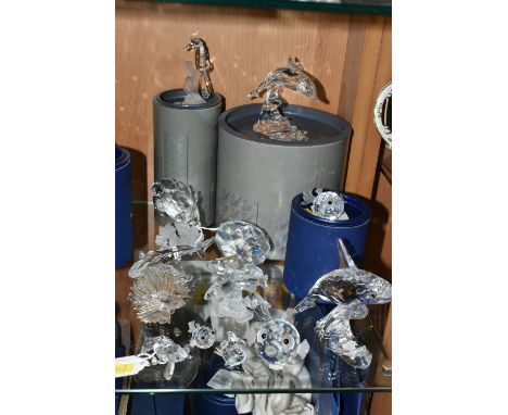 A GROUP OF SWAROVSKI CRYSTAL SCULPTURES FROM THE 'AQUATIC WORLD' AND 'SOUTH SEA' COLLECTIONS, comprising boxed Dolphin 190365