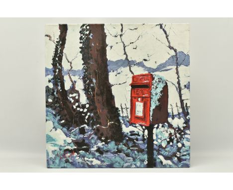 TIMMY MALLETT (BRITISH CONTEMPORARY) 'SNOWY POST BOX', a signed limited edition print on box canvas, depicting a winter scene