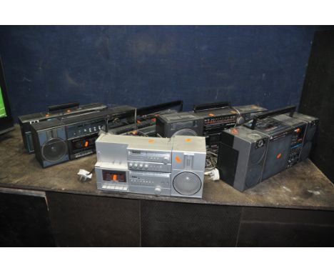 SIX VINTAGE 'GHETTO BLASTERS' including a Philips D8445/05, a D8534, a Hitachi TRK-3D30E, a Matsui SX-5366 QTD, a Panasonic R