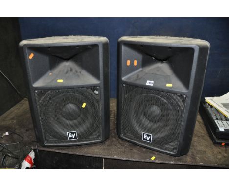 A PAIR OF ELECTRO-VOICE SX-300 PA SPEAKERS, 300w handling at 8ohms per speaker in working order width 43cm x depth 34cm x hei