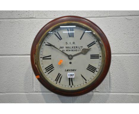 A MAHOGANY CIRCULAR SINGLE FUSEE WALL CLOCK, the glazed door enclosing a 11 inch dial with Roman numerals, signed S.I.R JNo W