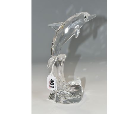 A CASED/OUTER BOX SWAROVSKI CRYSTAL 'MAXI DOLPHIN' SCULPTURE, from the 'South Sea' theme, depicting a dolphin leaping on the 