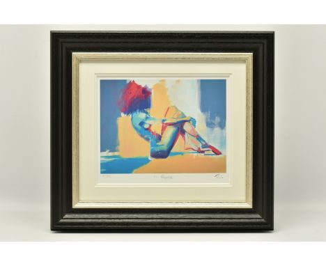 TOBY MULLIGAN (BRITISH 1969) 'IN REPOSE', a signed limited edition print on paper depicting a colourful nude female figure, 4