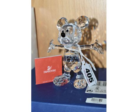A BOXED SWAROVSKI CRYSTAL DISNEY SHOWCASE COLLECTION 'MICKEY MOUSE' FIGURE, modelled standing with outstretched arms, black n