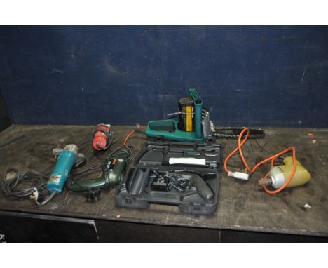 A MAKITA 9501B 100mm DISC GRINDER, a Power Devil Disc grinder (no guard or disc), a Bosch CSB-500RE drill (all PAT pass and w