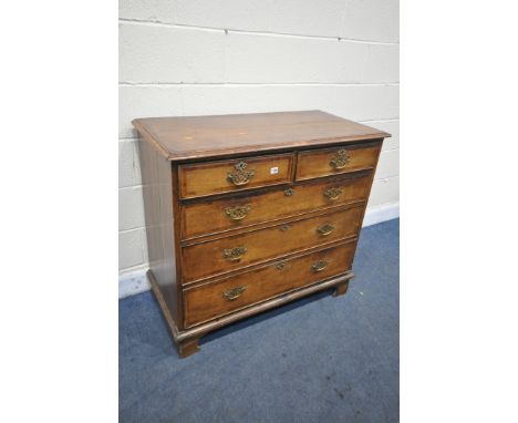 A GEORGIAN OAK AND CROSSBANDED CHEST OF TWO SHORT OVER THREE LONG DRAWERS, on bracket feet, width 103cm x depth 51cm x height