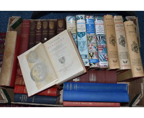 HERALDRY BOOKS, One Box containing twenty-four titles comprising, BOUTELL; Charles, English Heraldry 1867, 1871, 1875, 1879 (