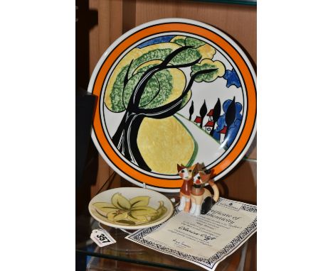 A MOORCROFT POTTERY PIN DISH, A WEDGWOOD FOR BRADFORD EXCHANGE LIMITED EDITION 'MAY AVENUE' PLATE AND A SAMLL GOEBEL ROSINA W