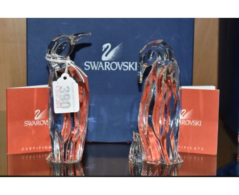 TWO BOXED SWAROVSKI CRYSTAL 'SYMBOLS' COLLECTION PENGUIN FIGURES, comprising Symbols - Penguin Mother with Baby, model no 627