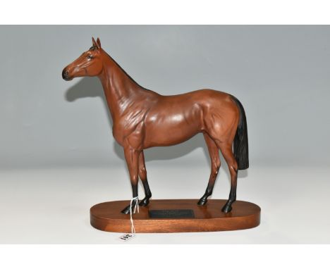 A BESWICK CONNOISSEUR MODEL OF RED RUM, model no 2510, matt, second quality, on a titled oval wooden plinth, height 32cm (Con