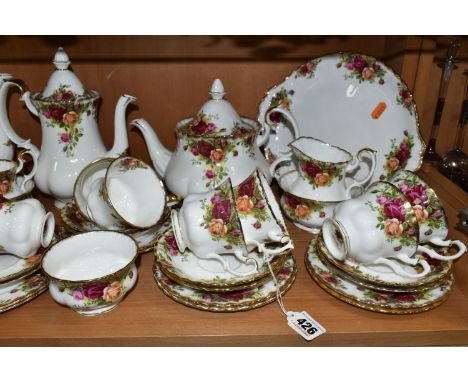 A FORTY EIGHT PIECE ROYAL ALBERT OLD COUNTRY ROSES TEA AND COFFEE SET, comprising a teapot, two coffee pots of slightly diffe