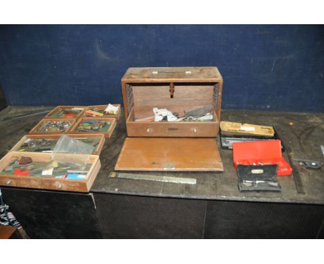 A UNION ENGINEERS TOOLCHEST with key to lift off front, four short over three graduated drawers containing lathe tools, drill