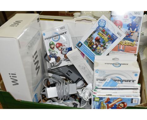 NINTENDO WII CONSOLE, GAME AND ACCESSORIES, games include Mario Kart Wii, Wii Fit, Wii Fit Plus, Mario &amp; Sonic At The Oly