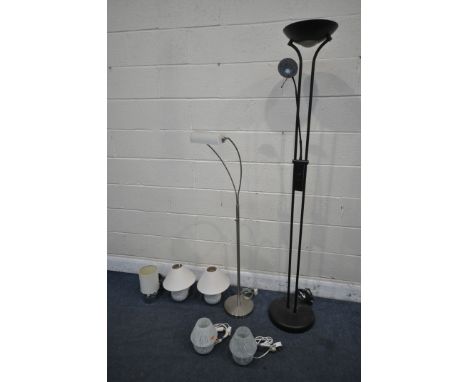 A SELECTION OF LIGHTING, to include two standard lamps, and five table lamps (7)