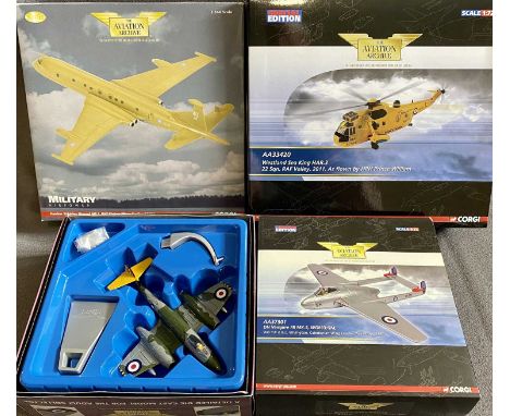 CORGI DIECAST AVIATION ARCHIVE PLANES (4) - 1:72 and 1:44 scale including a D H Vampire F B Mk 5, Gloster Meteor F Mk 8, Hawk