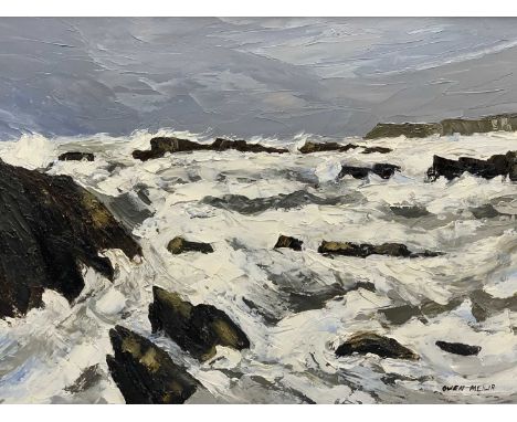 OWEN MEILIR oil on board - stormy seascape, signed in full, 49 x 69cms