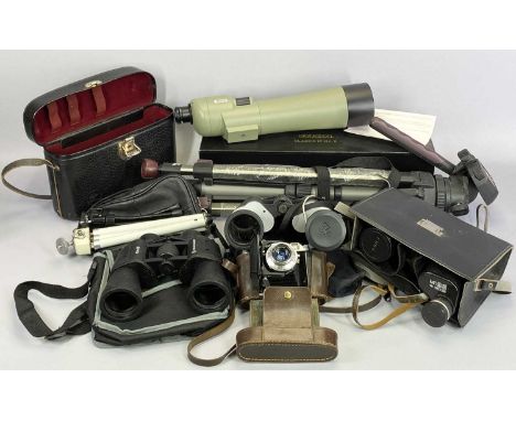 VINTAGE BELLOWS CAMERA, associated goods, binoculars and other optics group to include a Voigtlander Perkeo 1 bellows camera 