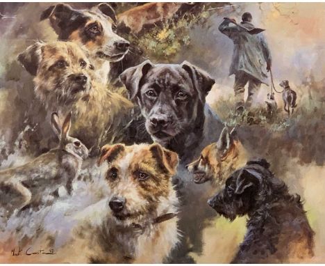 MICK CAWSTON coloured print - depicting various breeds of dogs, 34 x 44cms