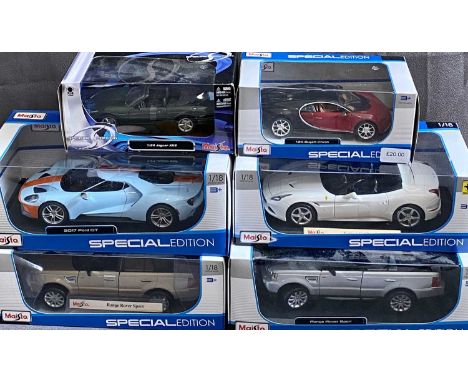 MAISTO SPECIAL EDITION 1:18 &amp; 1:24 SCALE DIECAST VEHICLES (6) - to include a Ferrari California T, 2017 Ford GT, Range Ro