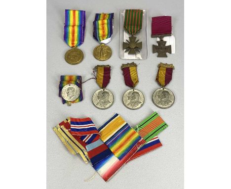 WWI GREAT WAR &amp; OTHER MEDALS, Coronation medallions and a quantity of spare ribbon, the war medals showing as British Vic