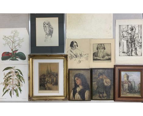 MIXED GROUP OF ARTWORKS - to include two small oils on board of a pensive young girl and two young boys, initialled 'N A', 25