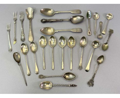 SMALL SILVER FLATWARE - 24 items consisting of 18 various use spoons and two small forks,  hallmarks for London, Birmingham a